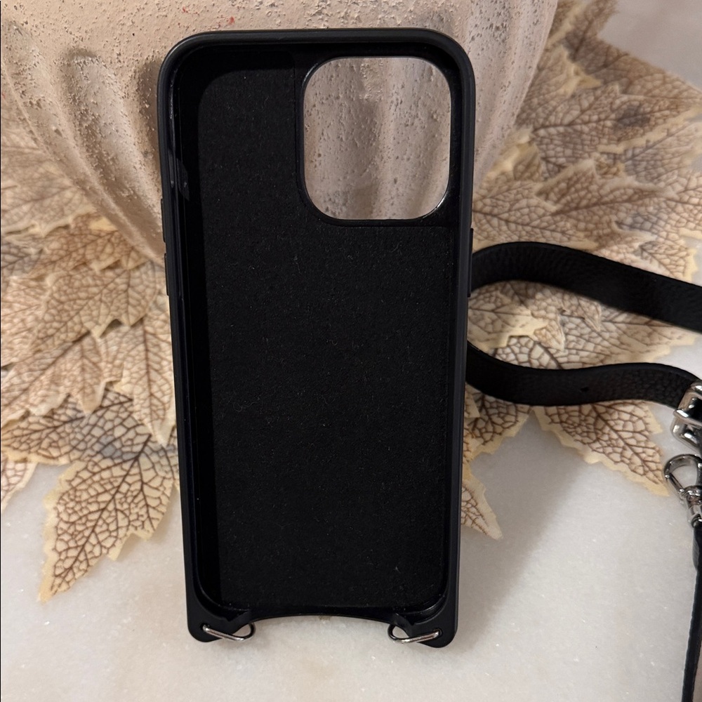 Bandolier 14 pro max Black Pebbled Leather Phone Case with Strap - Picture 2 of 6
